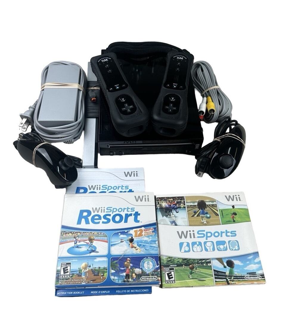 Black Wii Console Bundle Motion Plus Accessories Wii Sports + Resort Tested